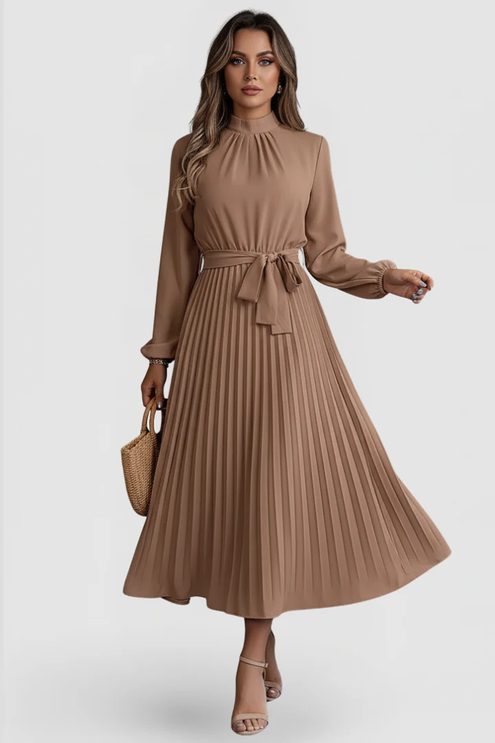 Thessadora | Women's Mock Neck Long Sleeve Midi Dress - Image 9