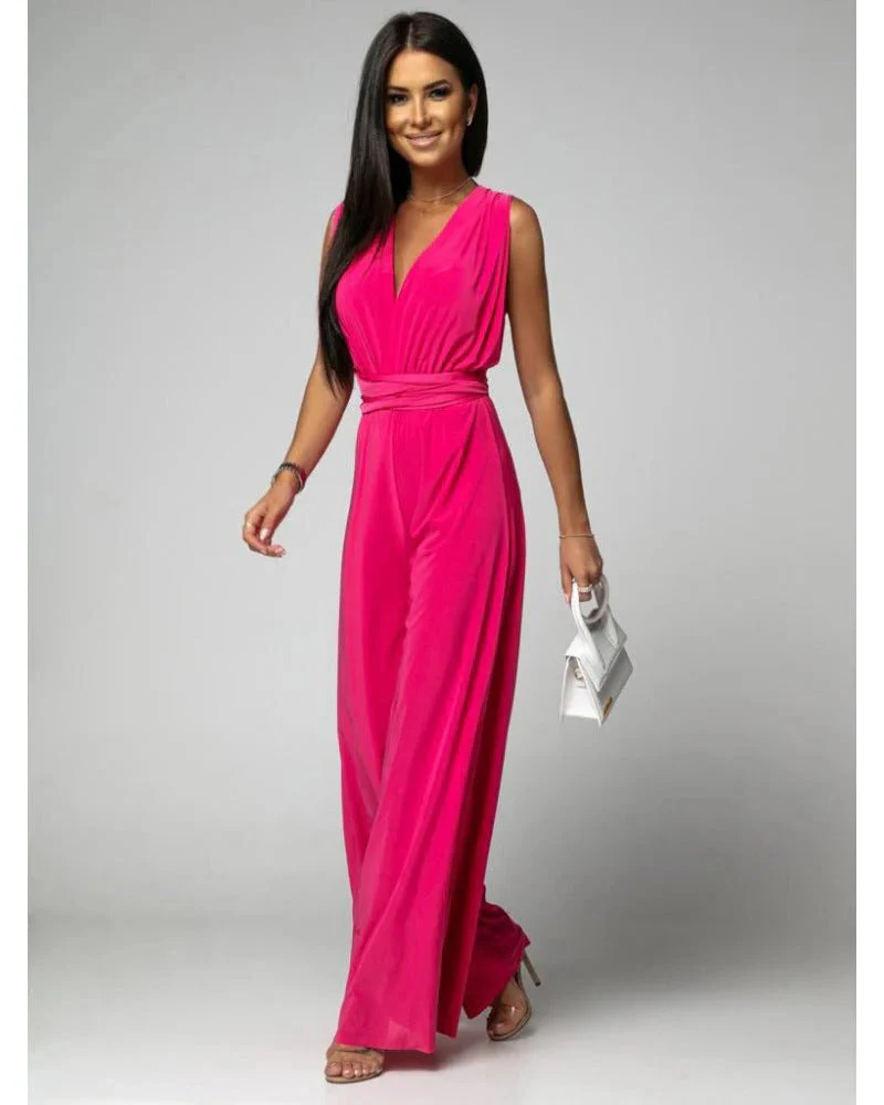 Vera | Women's V-Neck Sleeveless Wide Leg Formal Jumpsuit - Image 4