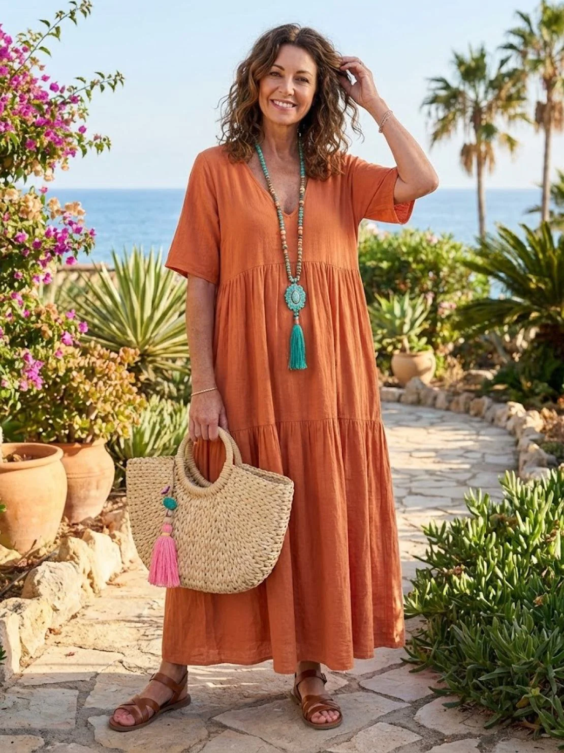 Willow | Women's V-Neck Tiered Maxi Dress Short Sleeve Swing - Image 3