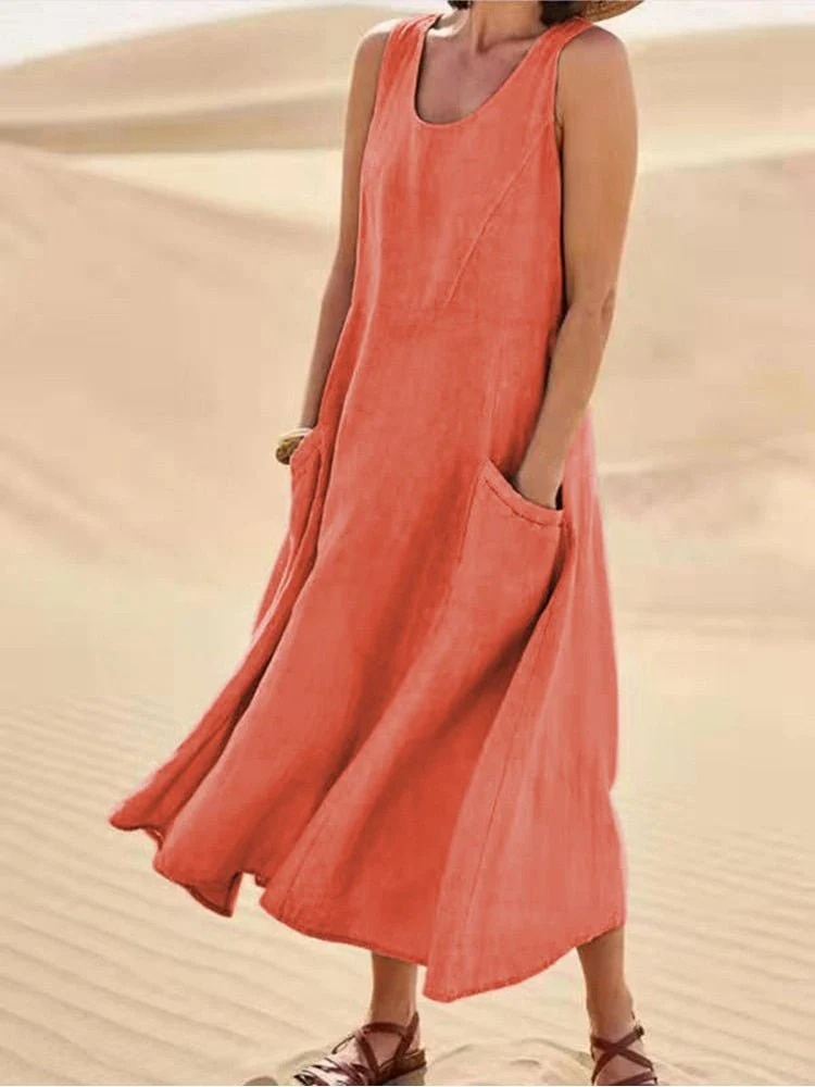 Wren | Women's Sleeveless Midi Dress Scoop Neck Pockets Casual Summer - Image 3