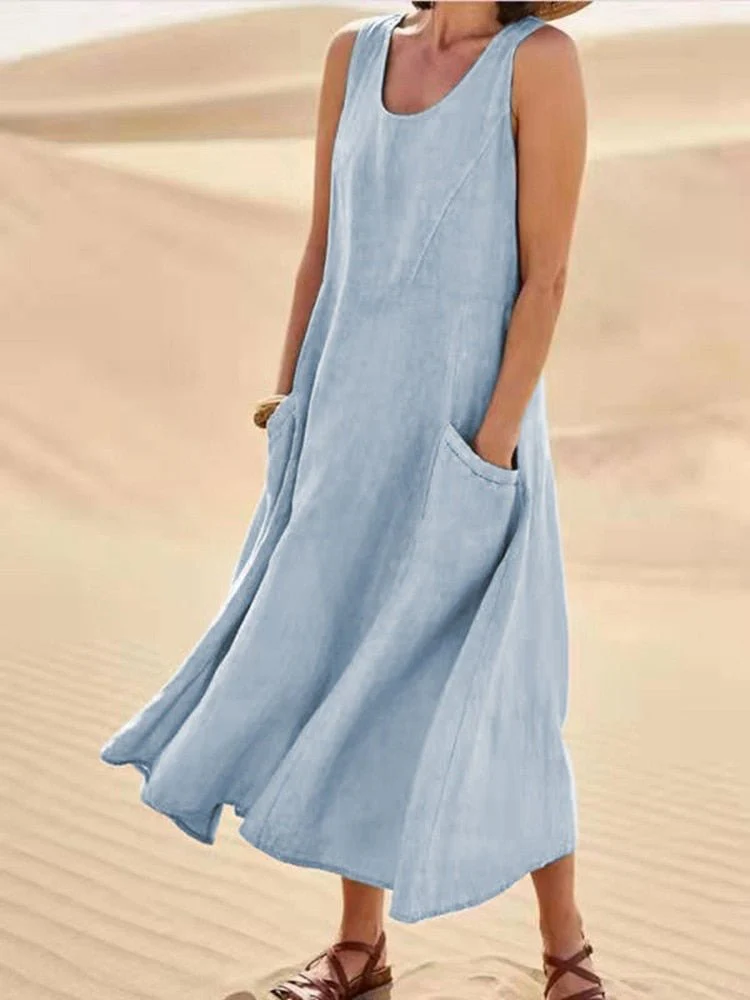 Wren | Women's Sleeveless Midi Dress Scoop Neck Pockets Casual Summer - Image 5