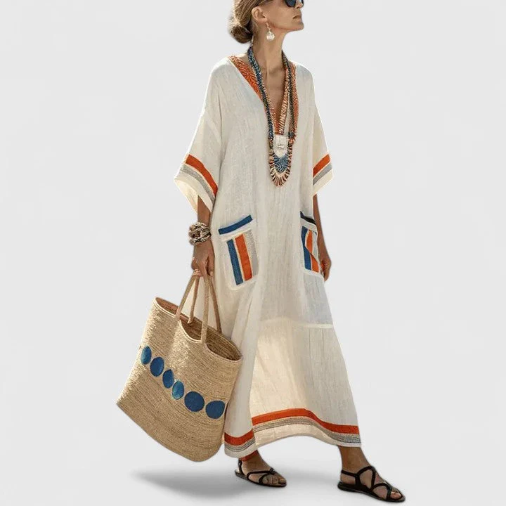 Zara | Women's Boho Kaftan Maxi Dress V-Neck Short Sleeve - Image 2