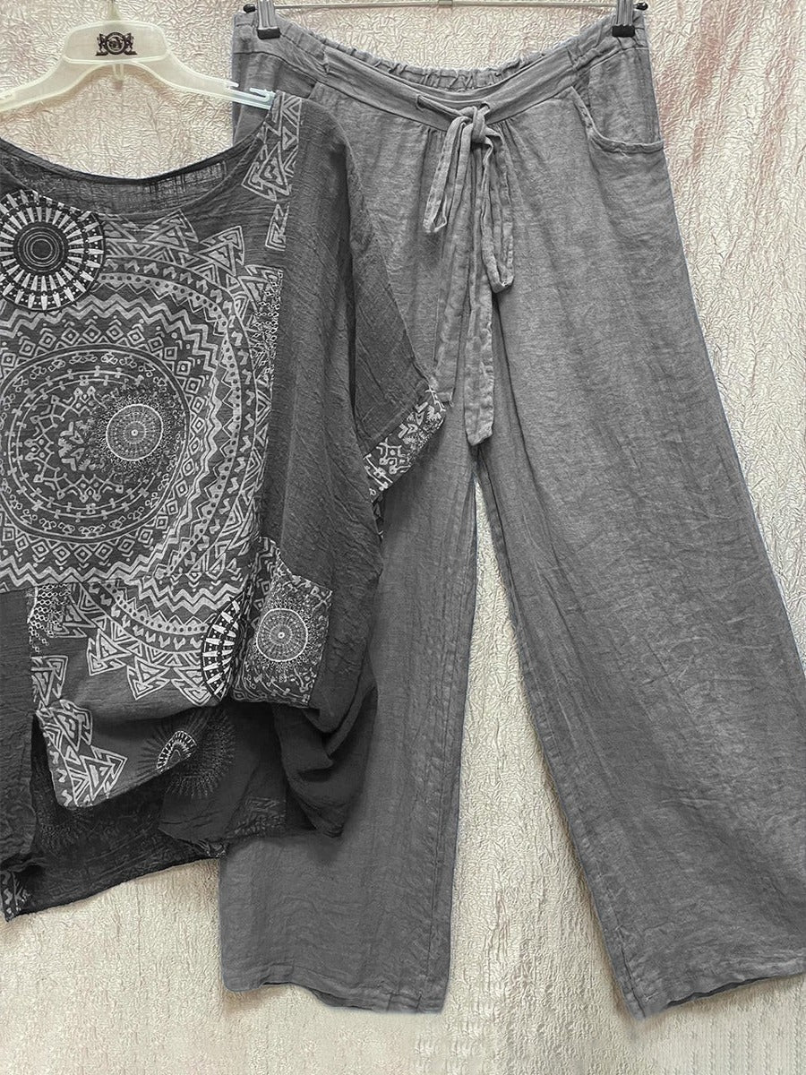 Zara | Women's Mandala Print Short Sleeve Wide Leg Trouser Set - Image 2