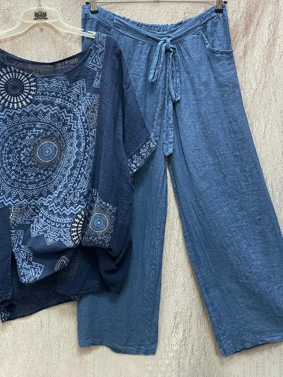 Zara | Women's Mandala Print Short Sleeve Wide Leg Trouser Set - Image 3