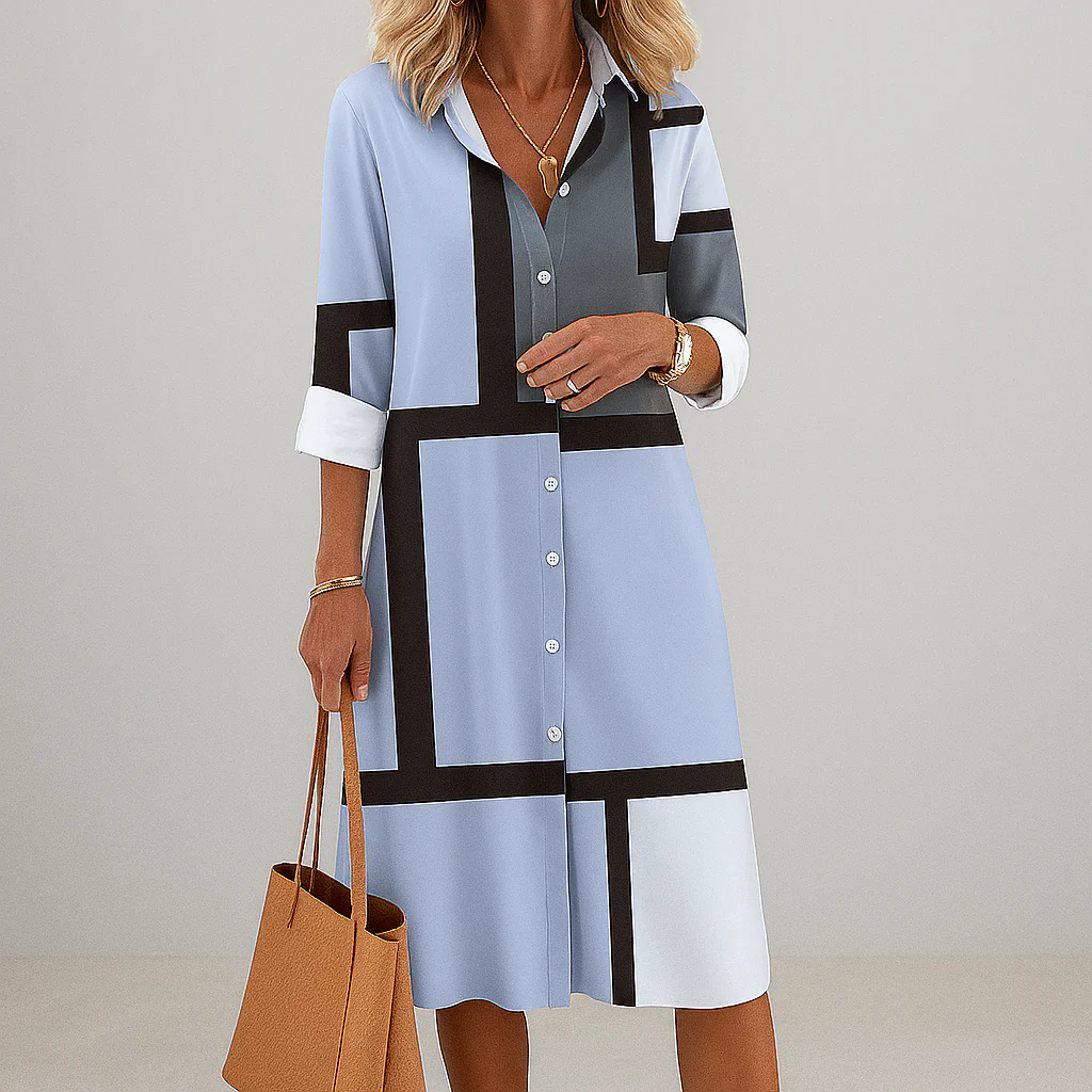 Zendaya | Women's Collared Geometric Print Midi Dress - Image 2